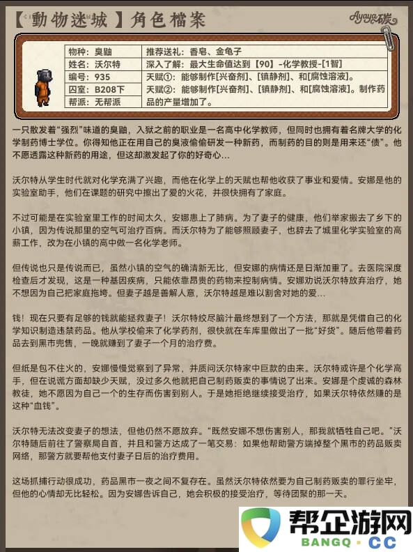 动物迷城B区无帮派成员档案分享 动物迷城B区无帮派角色档案大全