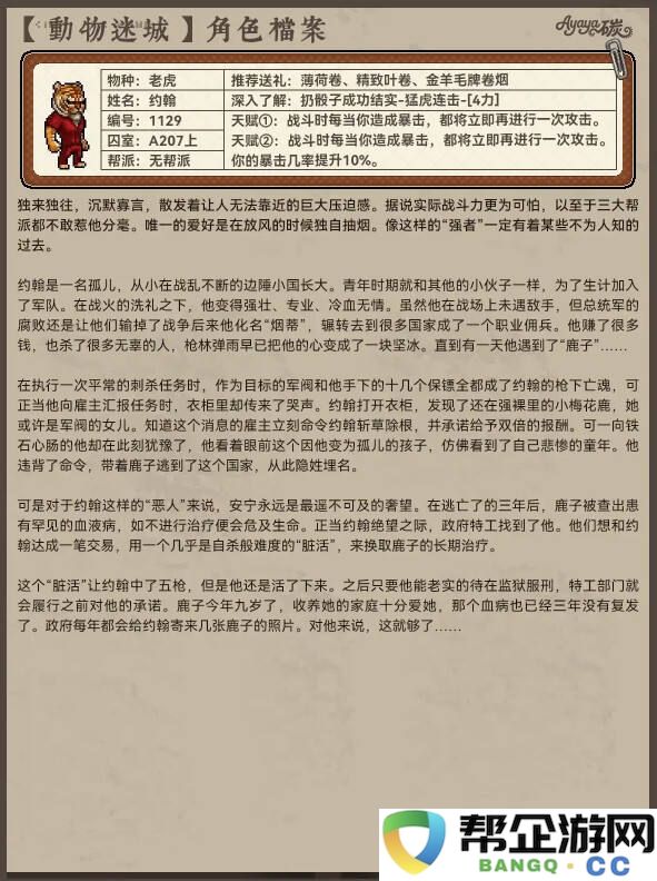 动物迷城A区无帮派角色档案分享 动物迷城A区无帮派人物档案大全